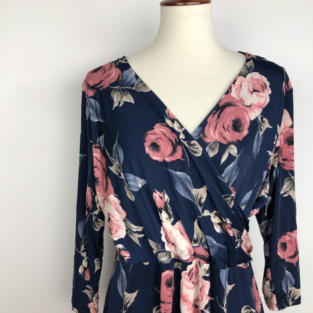 ModCloth Blue Floral Faux Wrap Jersey Dress - Picture 5 of 8
